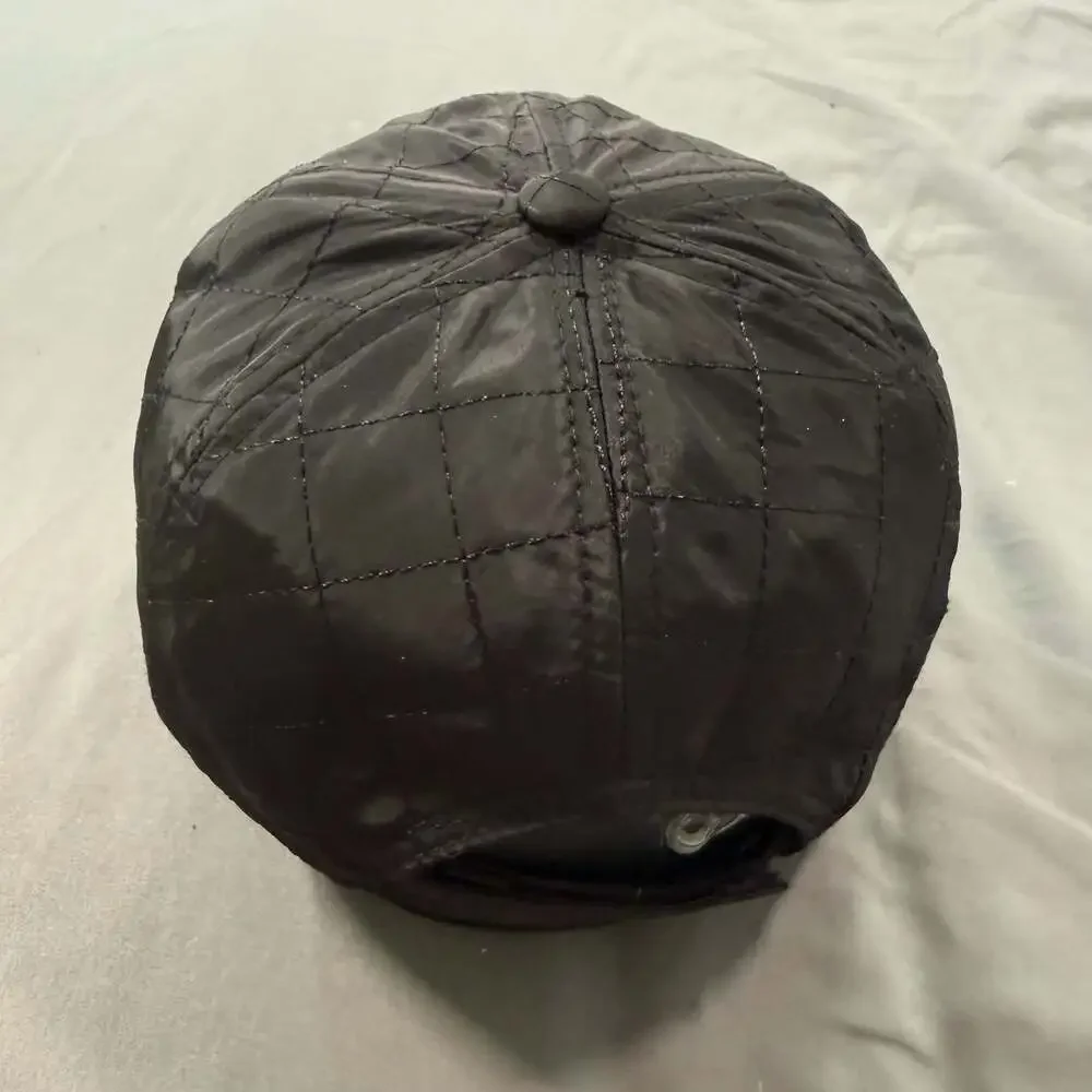 Black Quilted Nylon Baseball Cap Adjustable Lightweight Unisex Dad Hat
